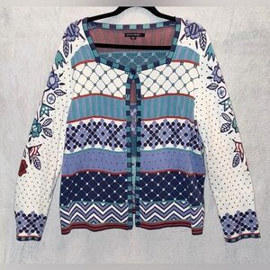Gudrun Sjoden Large Sweater Cardigan Floral Multicoloured Organic Cotton HTF EUC